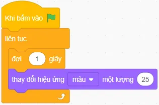 Khối lệnh giúp phông nền thay đổi màu sắc sau mỗi một giây