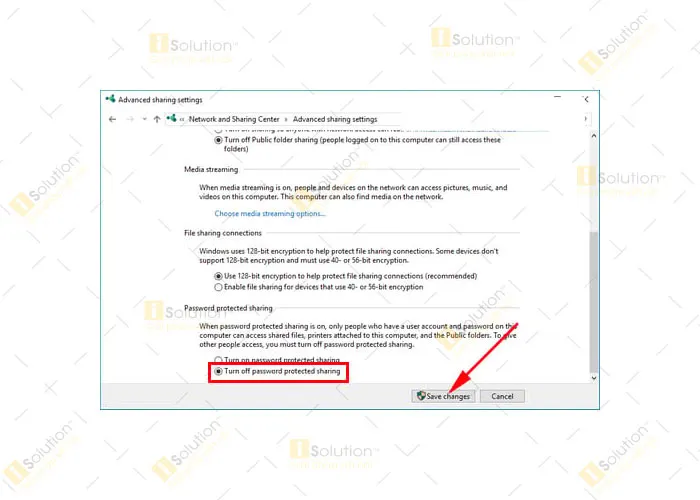 Tắt xác thực mật khẩu chia sẻ