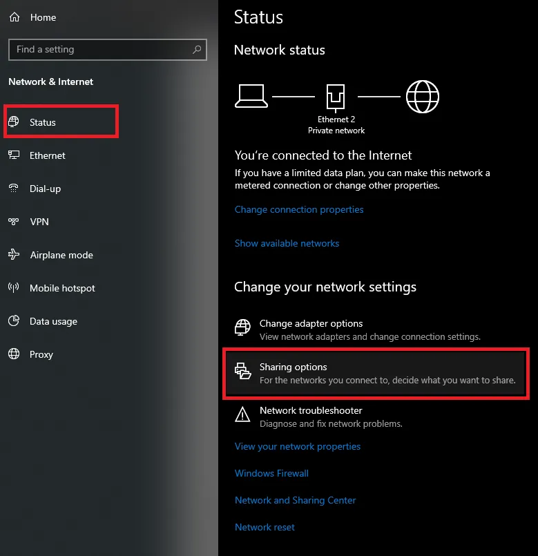 Mở tùy chọn chia sẻ nâng cao trong Control Panel