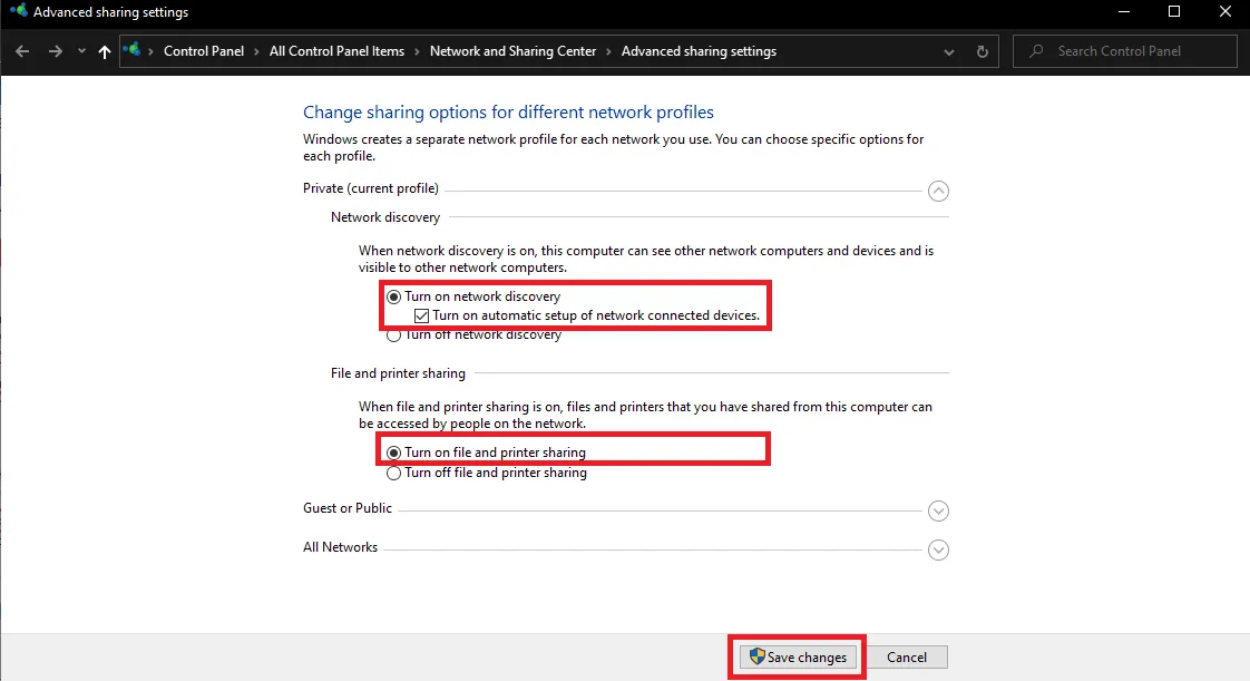 Kích hoạt Network Discovery để máy tính hiển thị trong danh sách mạng