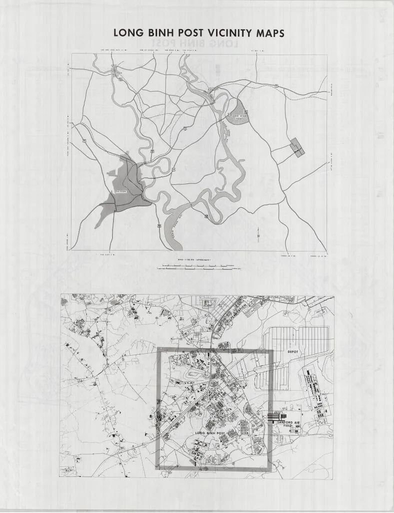 Mối liên hệ địa lý giữa trạm Long Bình và khu vực trung tâm Sài Gòn trên bản đồ 1972