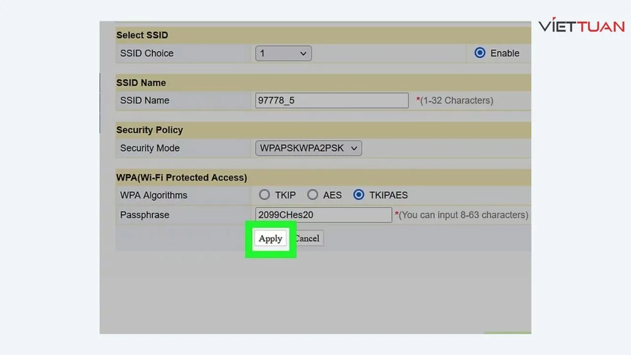 Lưu các thay đổi cấu hình sau khi hoàn tất cài đặt wifi không dây