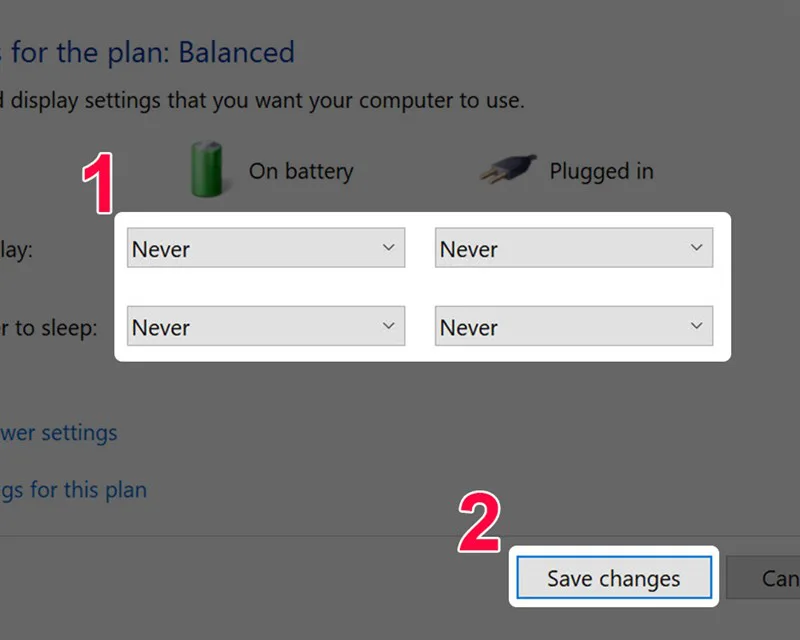 Lưu thay đổi cài đặt Sleep