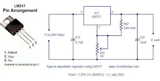Mạch điều chỉnh điện áp 12V sang 5V sử dụng chip LM317