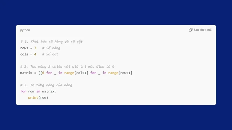 Cách tạo mảng 2 chiều trong Python