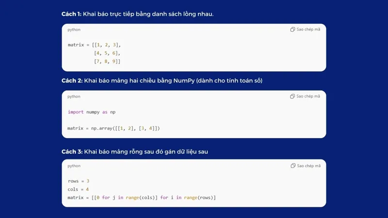 Cách khai báo mảng 2 chiều trong Python