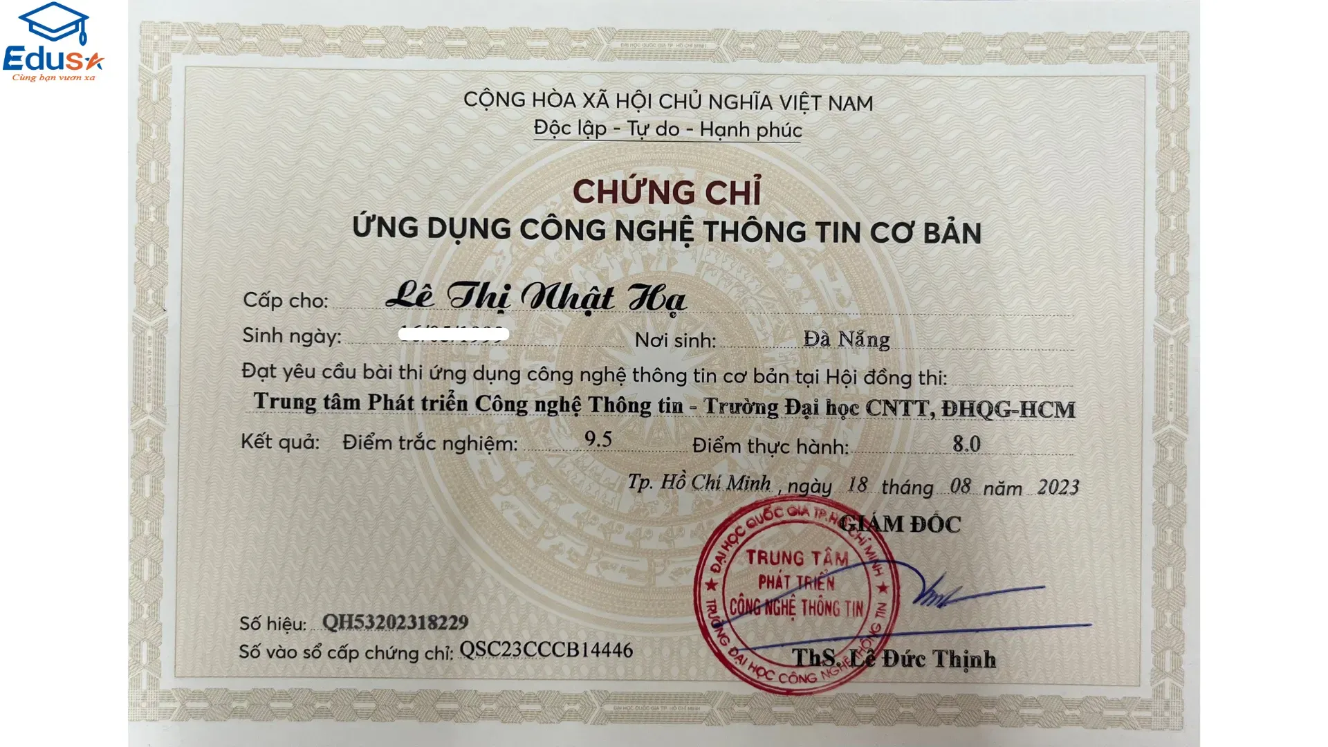 Mẫu chứng chỉ tin học cơ bản theo Thông tư 03