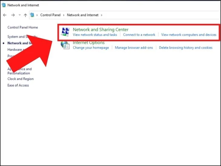 Mở Network and Sharing Center