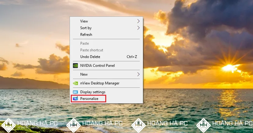 Mở Personalize trên Windows 10