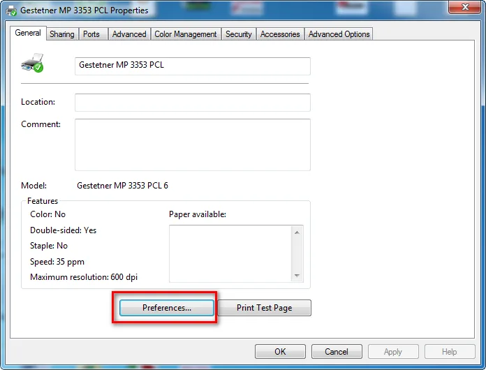 Mở Printer Properties để chỉnh khổ giấy