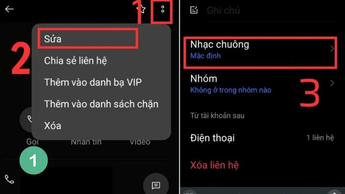 Mở thông tin liên hệ trong danh bạ để bắt đầu thiết lập âm báo riêng