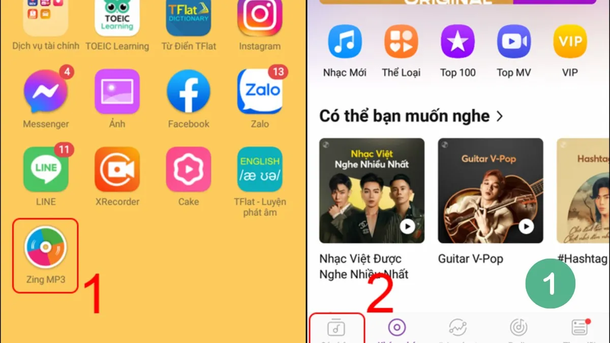 Mở ứng dụng Zing MP3 và truy cập vào thư viện nhạc cá nhân của bạn