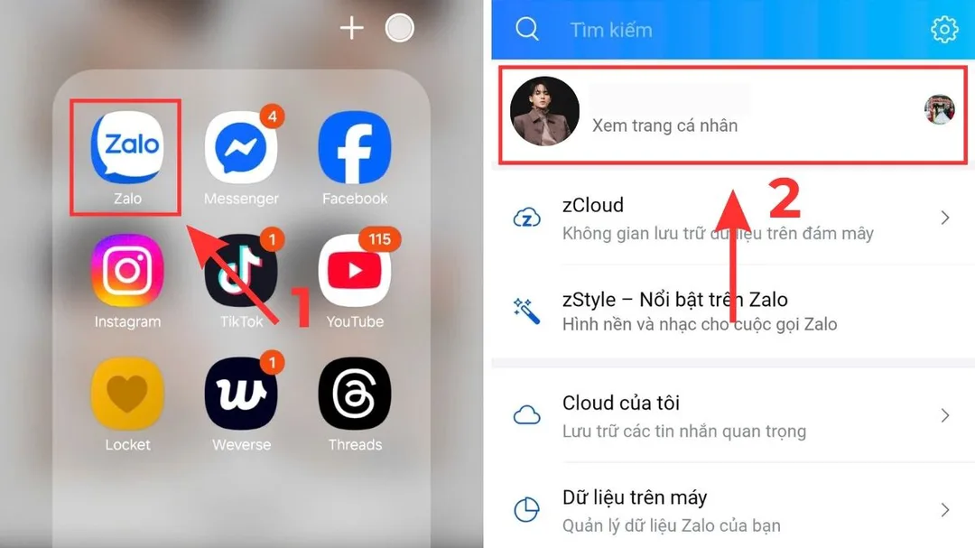 Mở Zalo và vào trang cá nhân trên Android