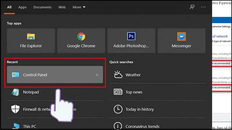 Mở Control Panel lên