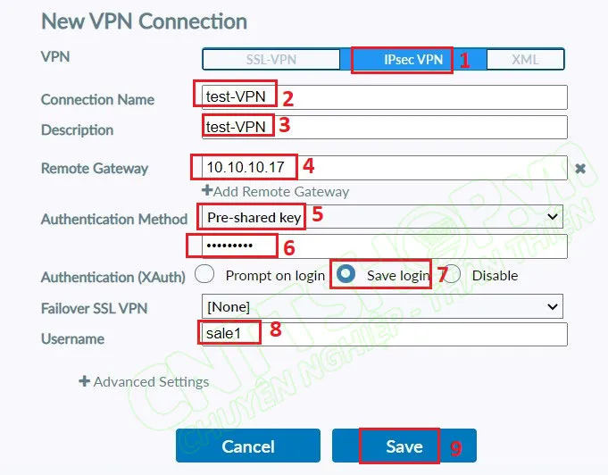 nháº­p cÃ¡ các thÃ´ng sá»‘ VPN trÃªn forticlient