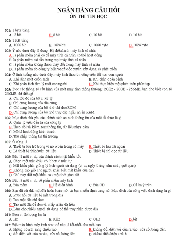 Bí Quyết Ôn Tập Với Bộ Tin Học Đại Cương Trắc Nghiệm