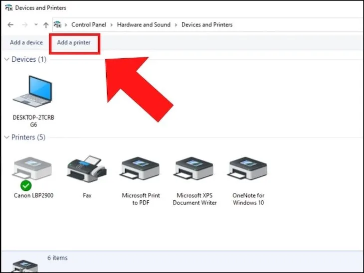 Nhấn Add a Printer để thêm máy in qua mạng