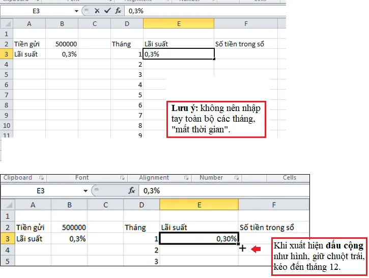 Nhập giá trị lãi suất cho toàn bộ danh sách các tháng