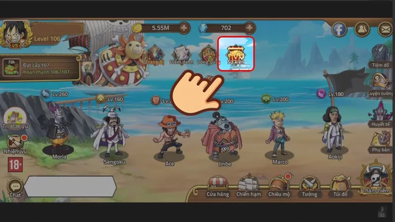 Vào game Hải tặc đại chiến, nhấp vào mục Sự kiện