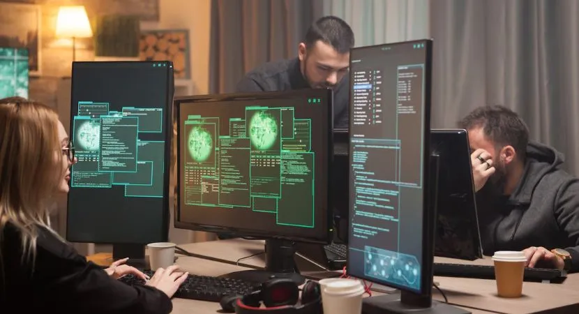 Nhóm lập trình viên đang làm việc trong môi trường công nghệ đa dạng