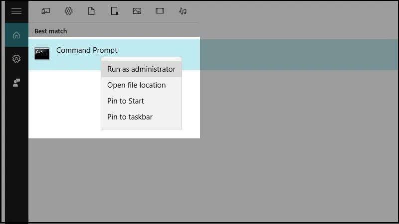 Mở Command Prompt với quyền Admin