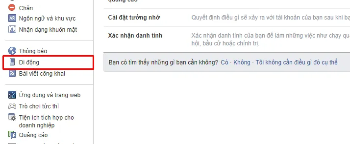 Cập nhật thông tin di động để nhận mã bảo mật
