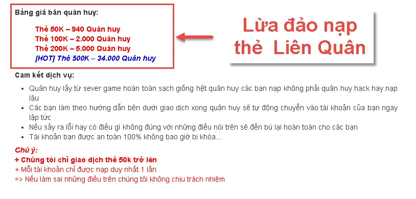 Phát hiện các trang web giả mạo nạp quân huy giá rẻ trên hội nhóm game