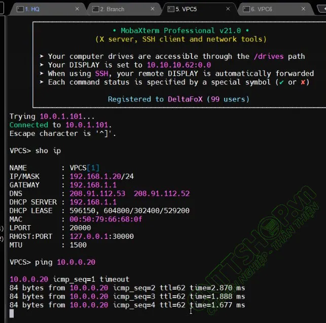 kiểm tra kết nối từ VPC5 đến VPC6