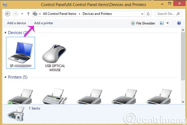 Bắt đầu tiến trình thêm máy in mới