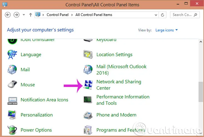 Mở trung tâm quản lý mạng và chia sẻ