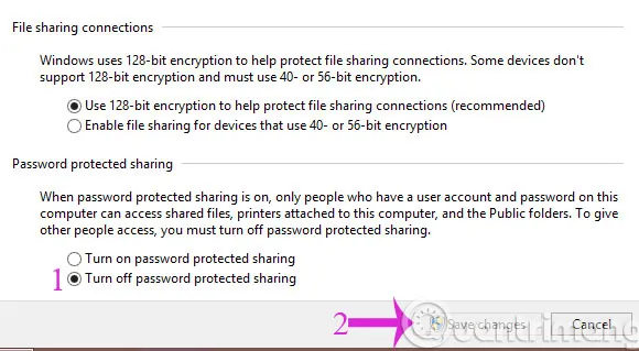 Tắt yêu cầu mật khẩu khi truy cập máy in chia sẻ