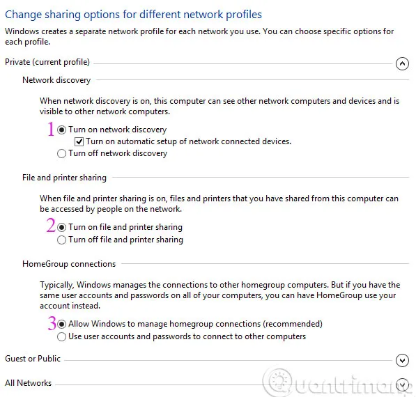 Bật tính năng phát hiện mạng và chia sẻ file