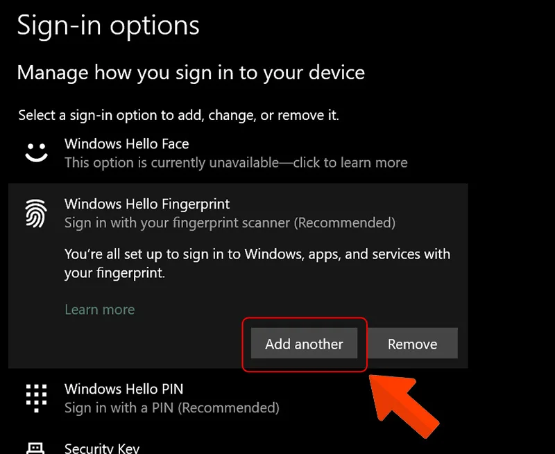 Quét vân tay ở nhiều góc