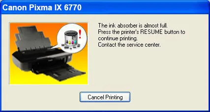 Lỗi tràn bộ đếm Canon IX6770 với đèn nhấp nháy 8 lần