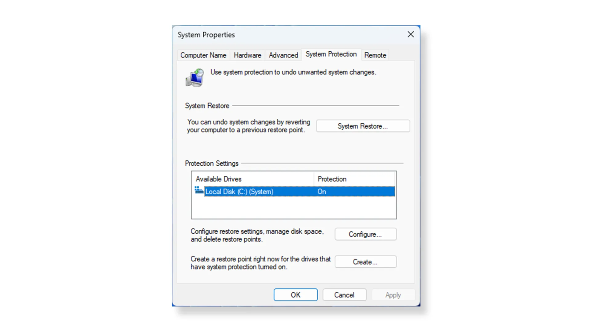 Thiết lập cấu hình bảo vệ hệ thống và phân bổ dung lượng cho tính năng System Protection