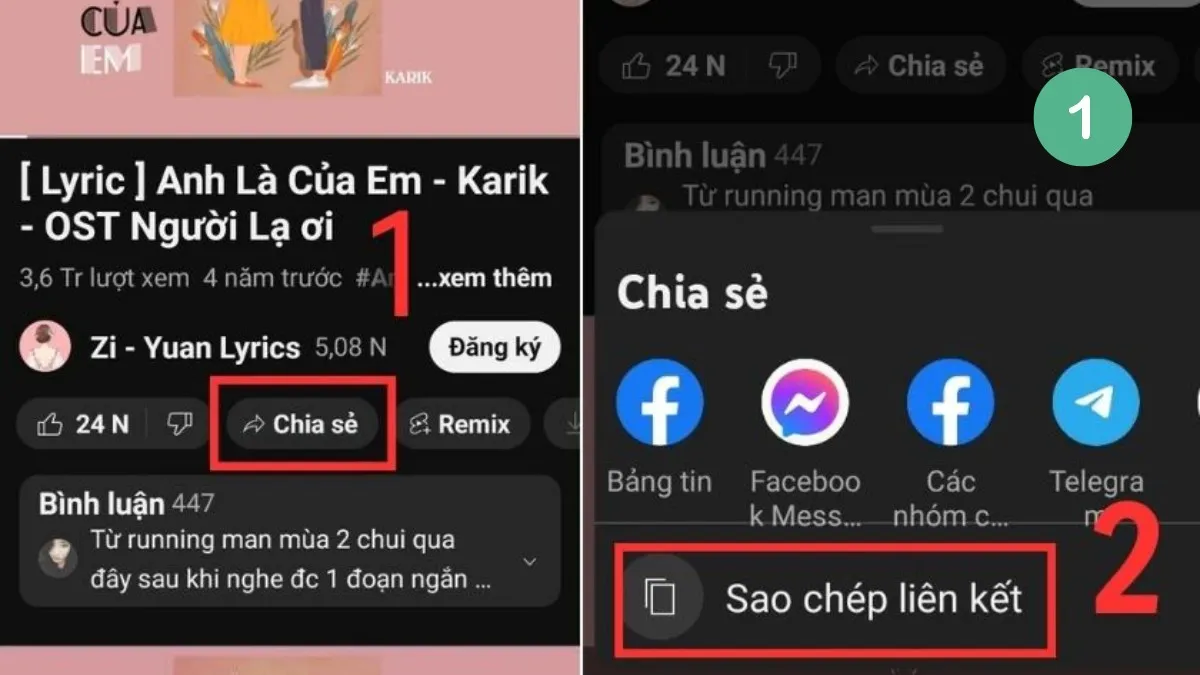 Sao chép liên kết video YouTube để bắt đầu quy trình tạo nhạc chuông riêng