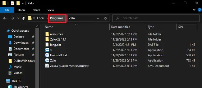 Sao chép thư mục gốc để thực hiện cách cài 2 zalo trên máy tính