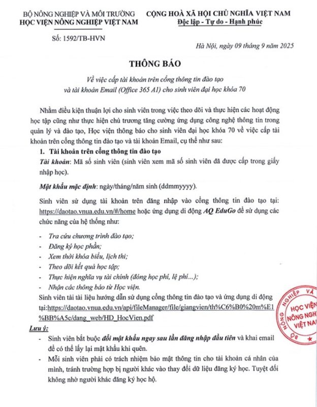 Thông tin về cổng thông tin học viện nông nghiệp việt nam