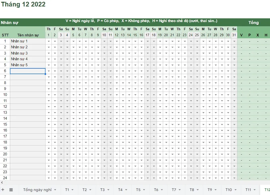 File excel quản lý phép năm