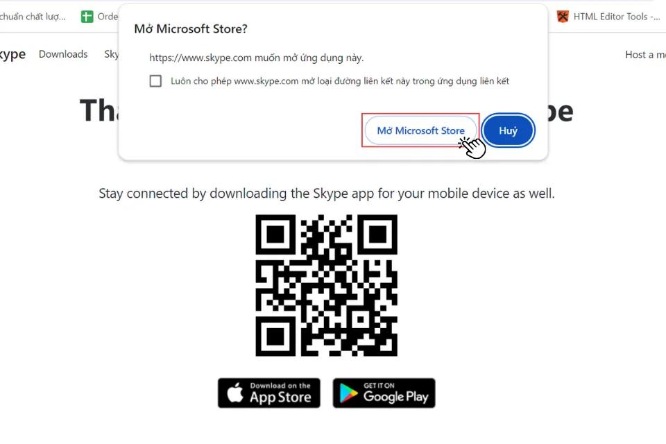 Nhấn vào nút Mở Microsoft Store tại thông báo trên màn hình