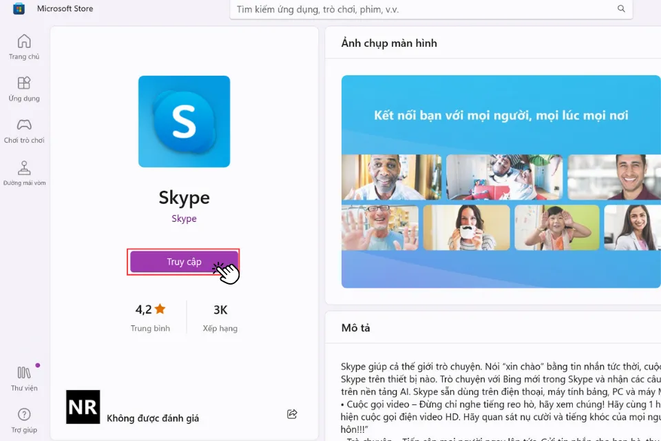 Nhấn vào nút Truy cập để tiến hành tải xuống phần mềm Skype