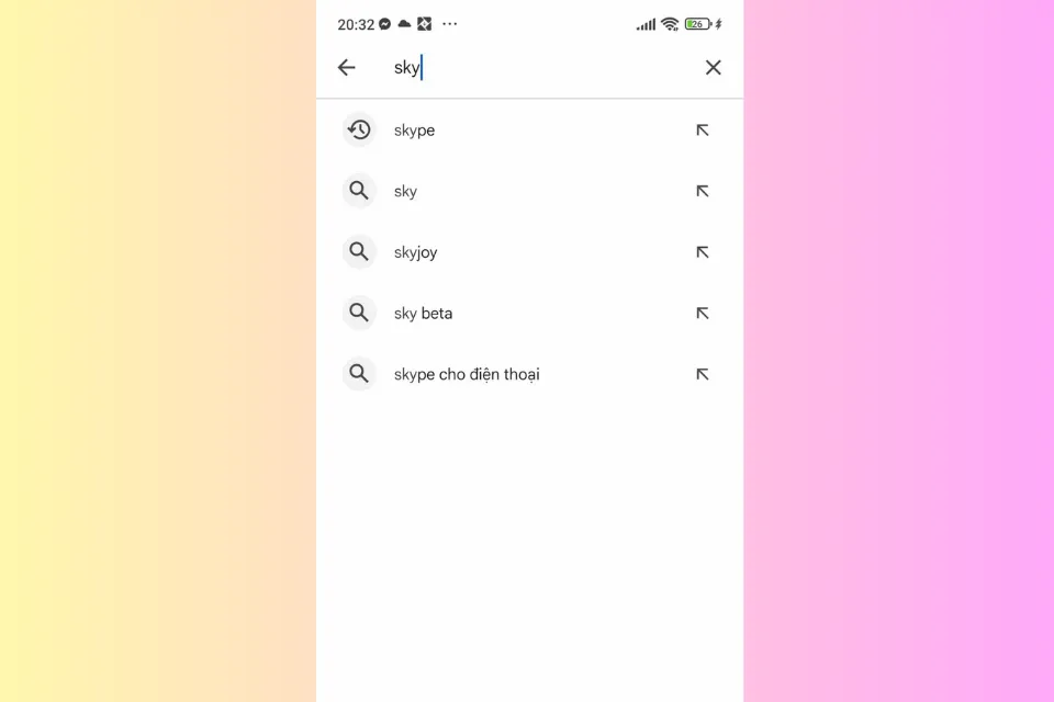 Tìm kiếm ứng dụng Skype bằng cách nhập từ khóa