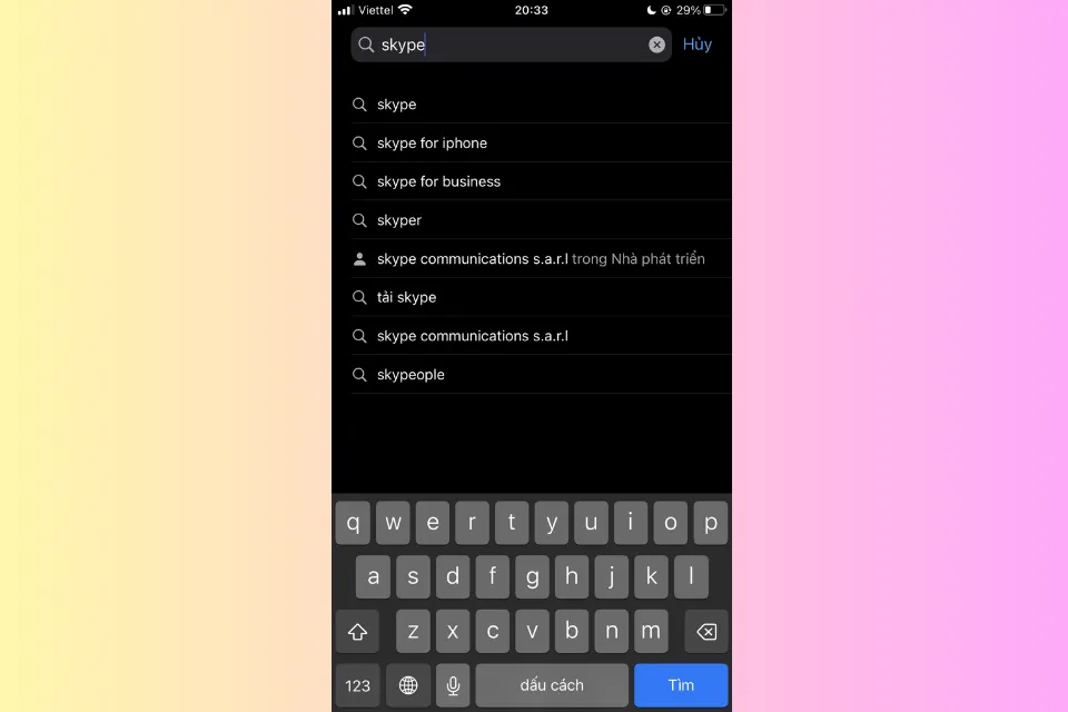 Tìm kiếm ứng dụng Skype bằng cách nhập từ khóa