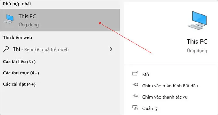 Sử dụng chuột phải vào This PC để xem thông số kỹ thuật của máy tính