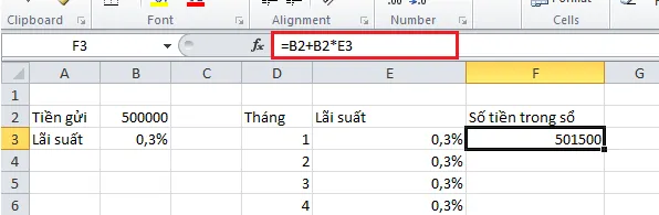 Sử dụng công thức tham chiếu để tính tiền gửi cho tháng một