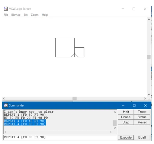 Sử dụng lệnh lặp để vẽ các hình vuông ngược hướng