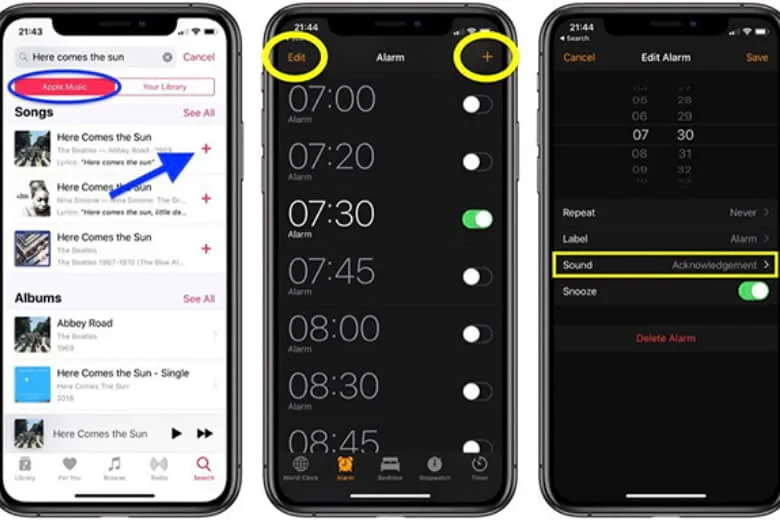 Sử dụng ứng dụng Apple Music để tải các bản nhạc chất lượng cao làm báo thức