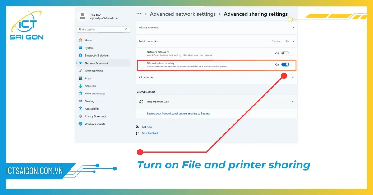 Kích hoạt tính năng chia sẻ tệp và máy in nội bộ