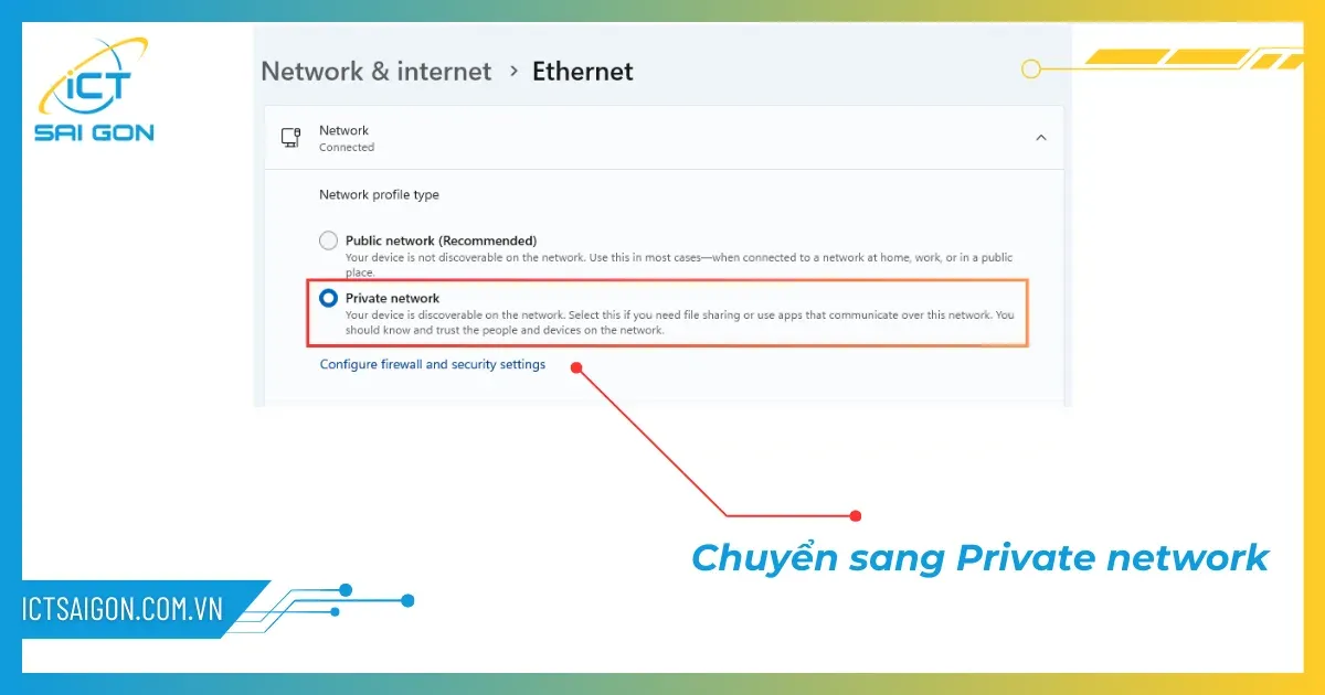 Chuyển đổi trạng thái mạng sang chế độ riêng tư