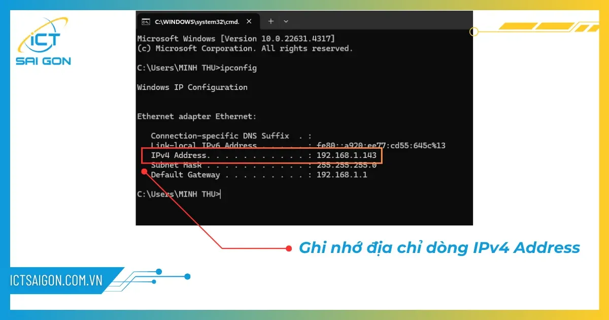 Kiểm tra địa chỉ IP nội bộ của máy tính